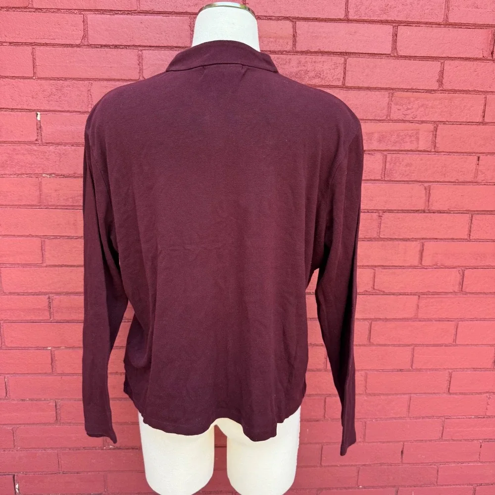 Lauren Ralph Lauren Womens 2X Burgundy Cotton Asymmetrical Button Top Old Money